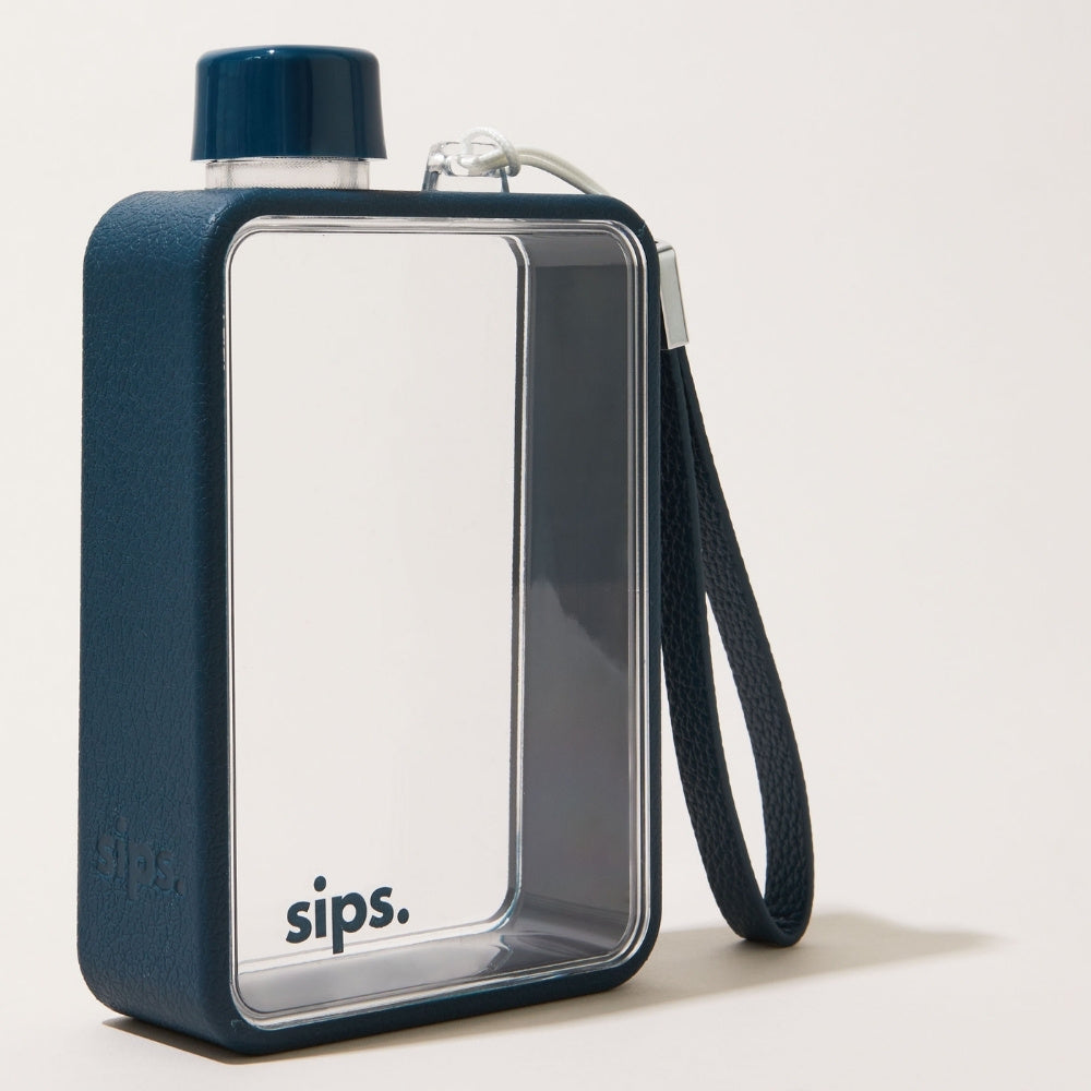 Sips Water bottle in Space Blue (dark blue) on a white background.