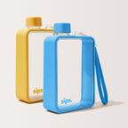 Two Sips Water Bottles in Mango and Sky, bright summer colours to take to the beach.